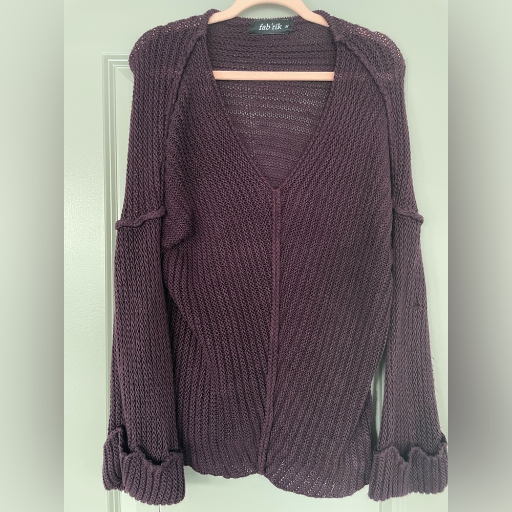 Burgundy Size M Ribbed Kit Deep V Neck Fab’rik Sweater